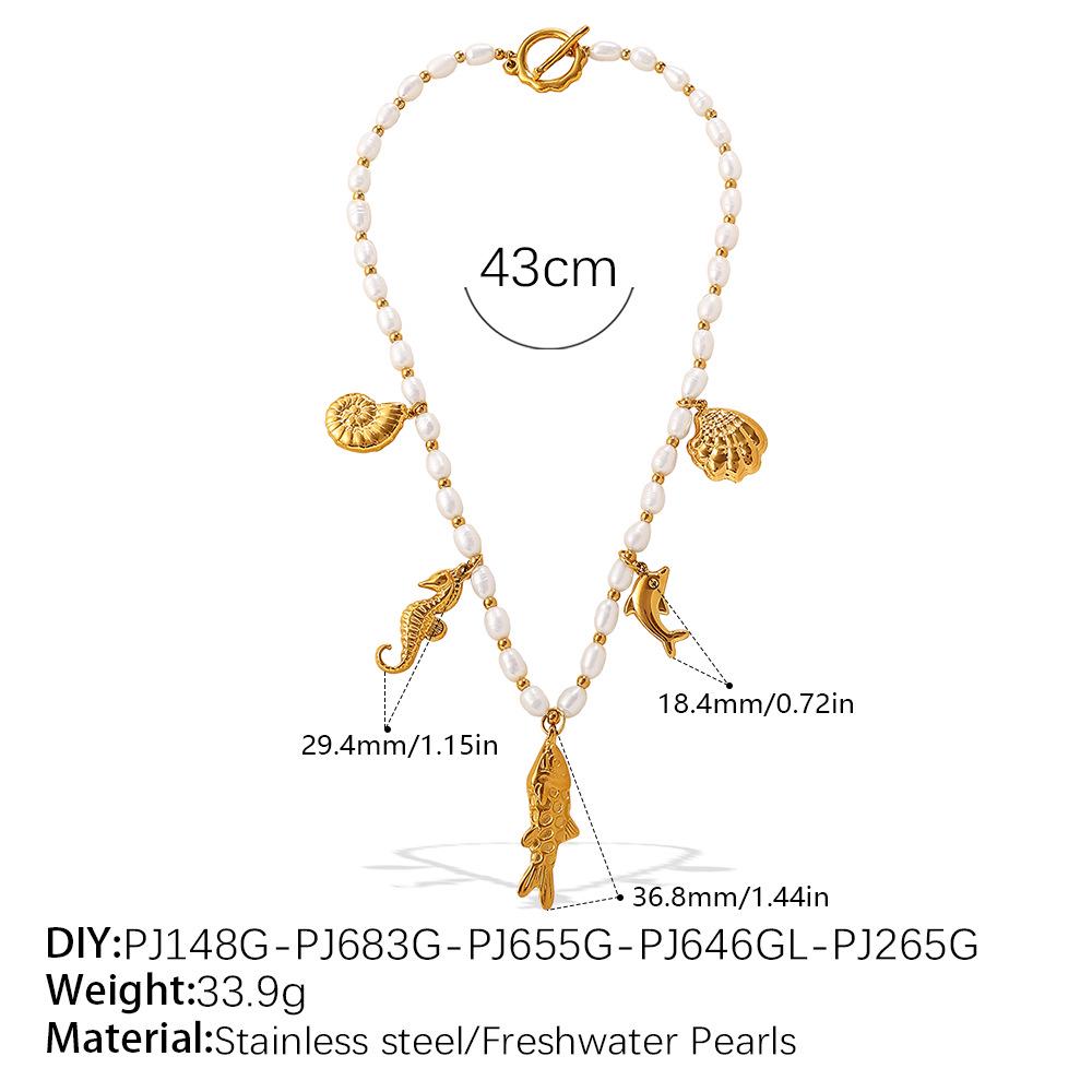 Elegant Pearl and Stainless Steel Beach-Style Necklace & Bracelet Set for Women