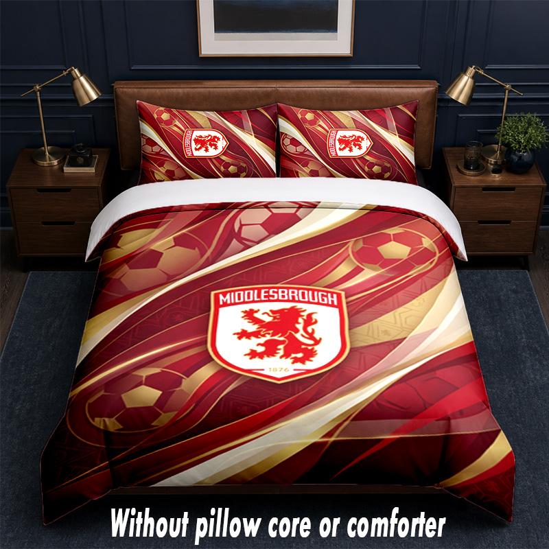 Set Biancheria da Letto Design Middlesbrough FC 1 Copripiumino + 2 Federe Morbido Traspirante Biancheria da Letto per la Casa
