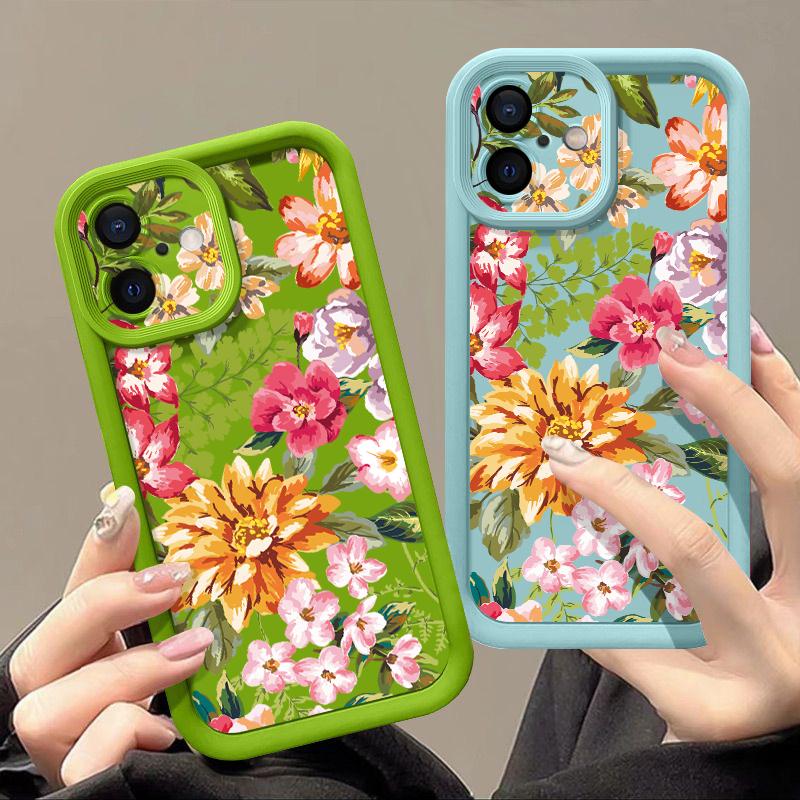 Wzór kwiatowy Odporne na wstrząsy Etui na telefon Dla iPhone 16e 16 15 14 Pro Max 13 12 Pro 11 14 15 16 Plus Kolor Cukierkowy Silikonowe Miękkie Matowe Pokrowce Fundas