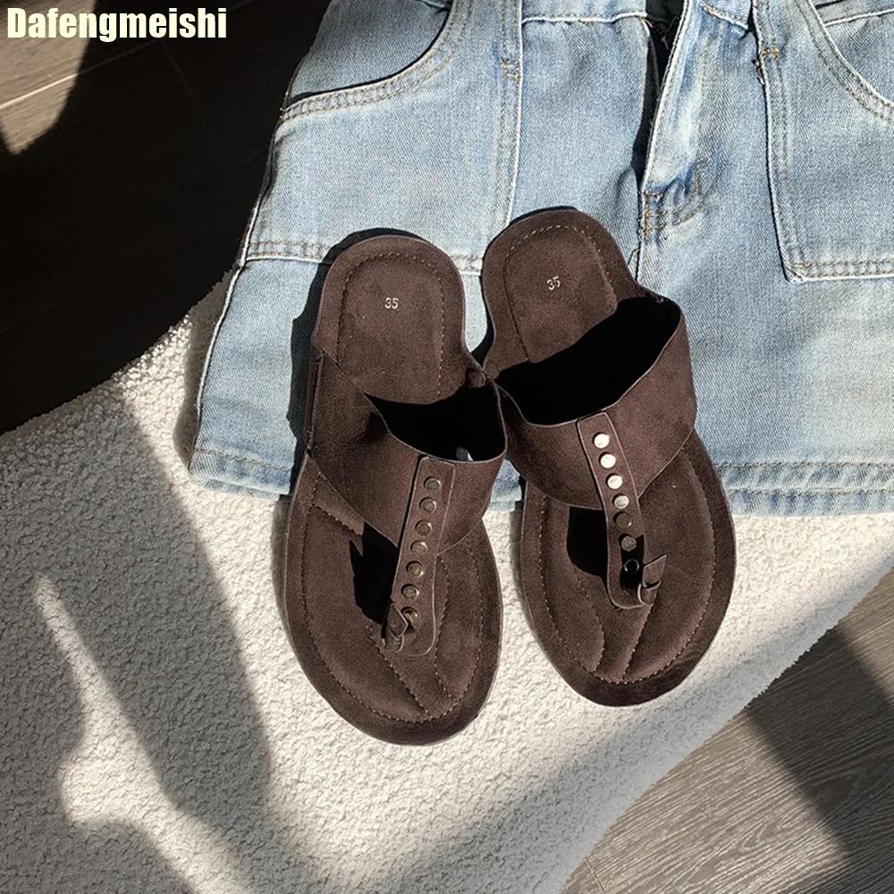 2025 Spring Summer New British Style Flip Flops Women Rivet Casual Flat Half-Slip French Sandals Slip On Flats Slides