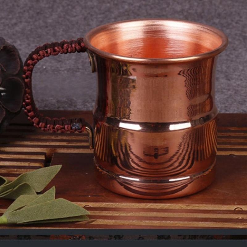 Braided Handle Copper Mug for Beer Milk and Juices with Comfortable Grip Drinking Cup Kitchen Essential