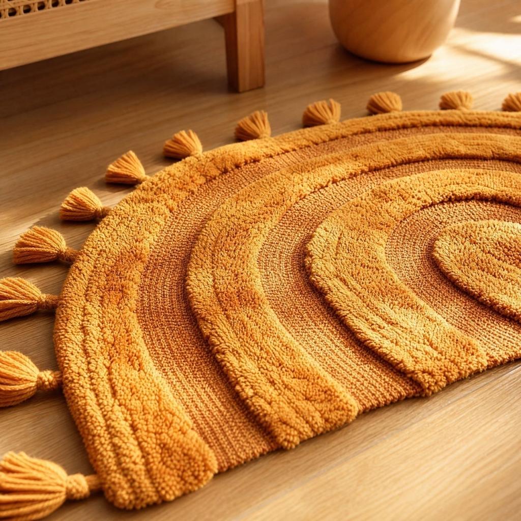 Arched Doormat with Tassels - Cotton Absorbent Non- for Bathroom Bedroom Entryway