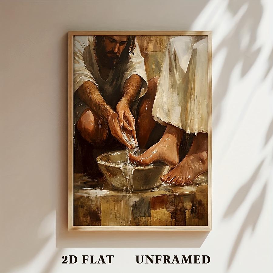 Affiche de Jésus lavant les pieds, Impression sur toile d'art religieux, Peinture vintage pour décoration murale, Décor classique, Œuvre d'art mural, Décoration pour la maison et le dortoir