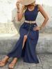 Casual Sleeveless Summer Vacation Dress with Belt and Slit - 2025 European & American Style