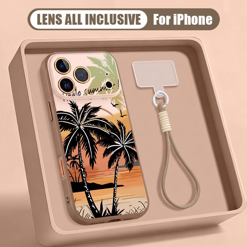 Seaside Coconut Print Hand Strap Case For iPhone 17 Pro Max Hybrid TPU+PC Magnetic For Magsafe Matte Cover For iPhone 16 15 14 13 Pro Max