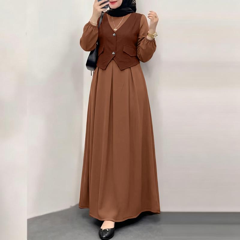 ZANZEA Abito Lungo Casual da Donna Girocollo Maniche Lunghe Largo Patchwork