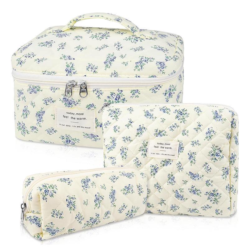 Three-Piece Floral Large-Capacity Makeup and Travel Bag Set