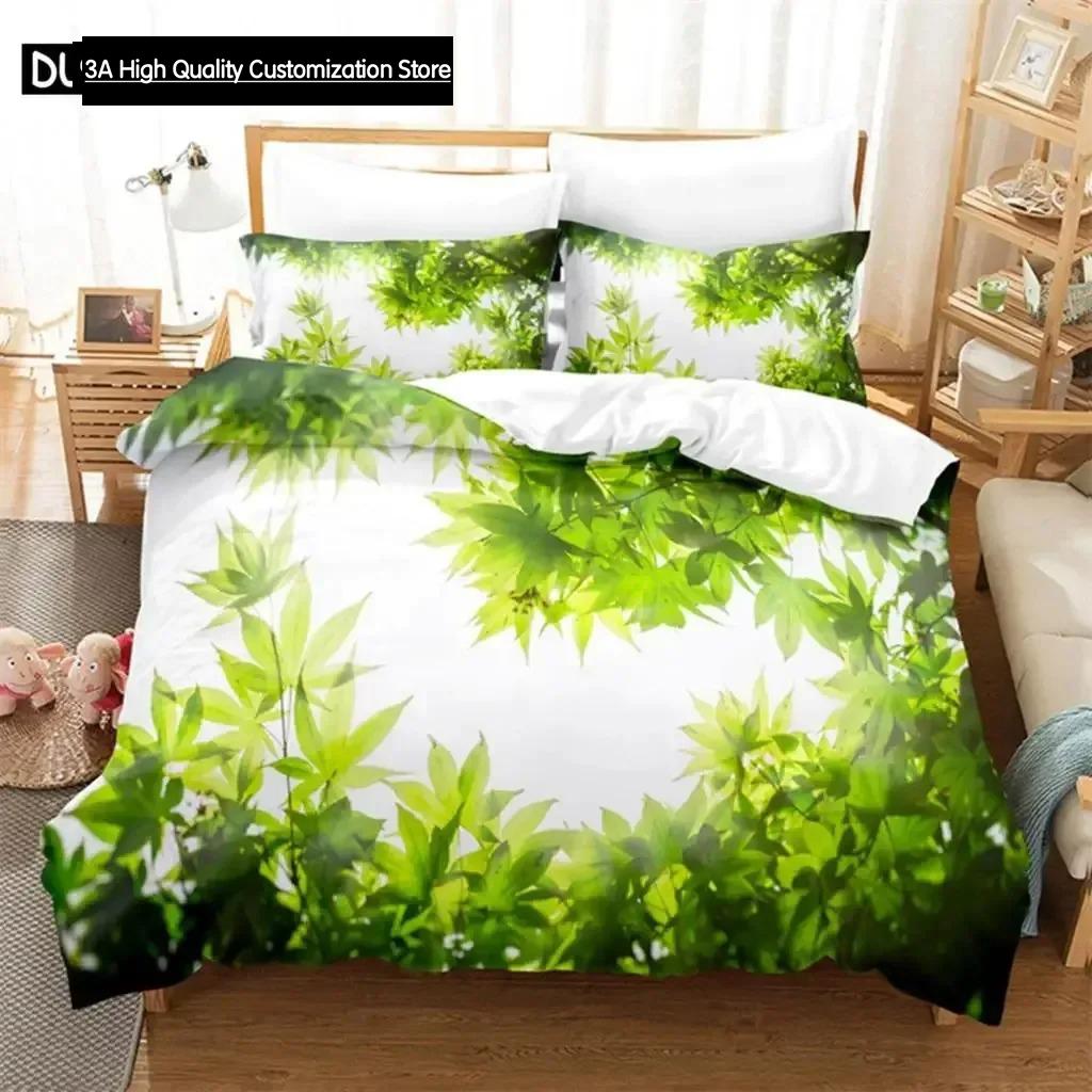 Comforter Green Leaves Queen Bedding Set Kids Bedding Digital Printing King Size