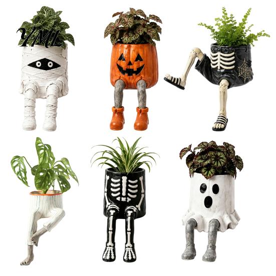 Resin Succulent Planter 2Pcs Whimsical Hanging Leg Planter, Dangling Sitting Flower Pot for Halloween Party Table Centerpiece Succulents, Funny