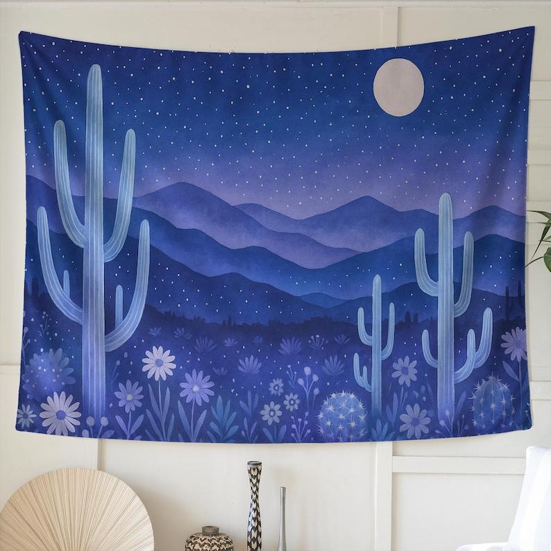 Desert cactus night view tapestry 75x100 чёрный