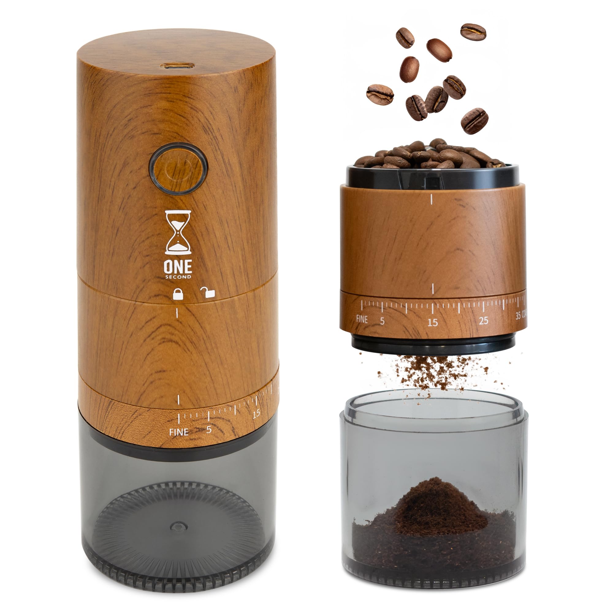 

LINCS Cafe Electric Coffee 39 Grinding Burr Automatic Wood Grain LINCS ONE SECOND [Easy Experience] Grinder, Settings, Type, Shut-off, Cordless,