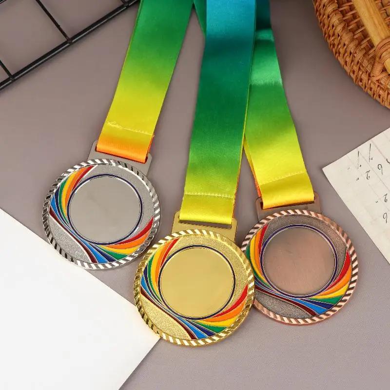 Metal Award Medals With Neck Ribbon Gold Silver Bronze Style For Sports Academics Or Any Competition Diameter