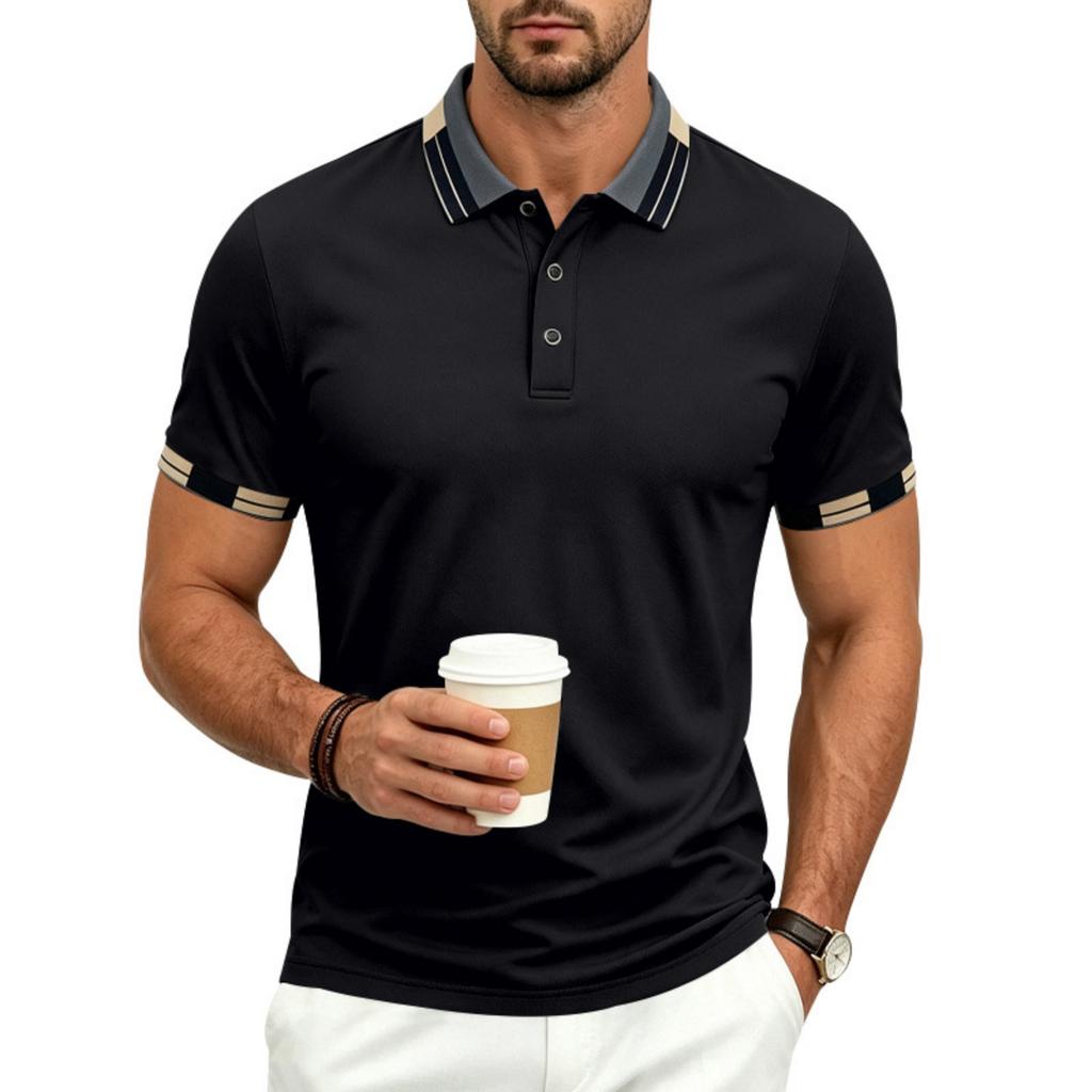 Men’s Short Sleeve Polo Shirt Quick Dry Athletic Golf Shirt with Contrast Collar and Cuffs for Casual Sportswear