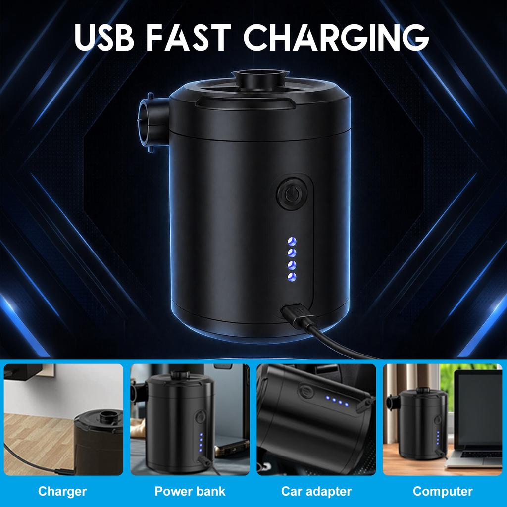 Portable Electric Air Pump USB Rechargeable Cordless Air Pump with 5200 mAh Battery and 4 Nozzle for Inflatable Bed Yoga Ball