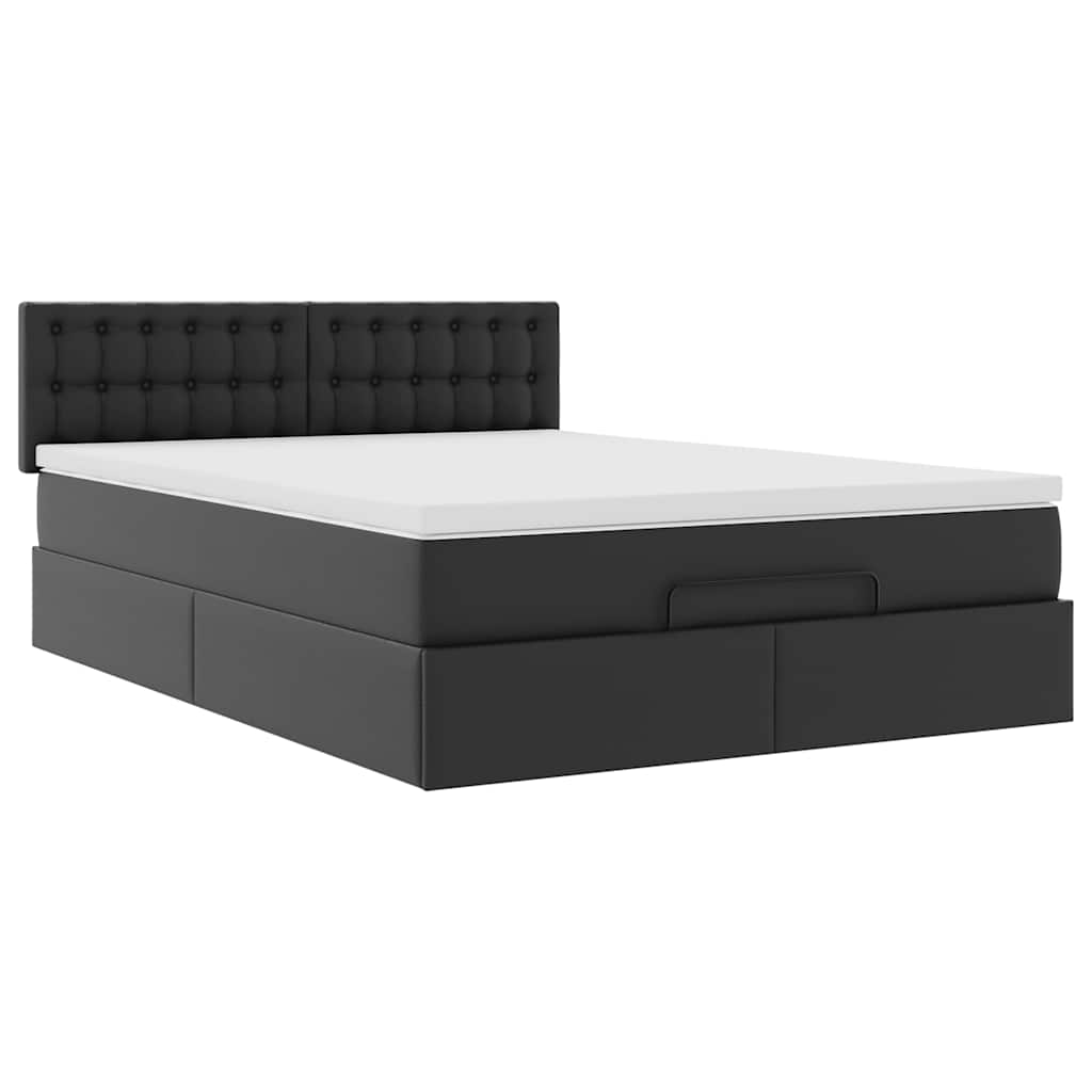 Ottoman Bed with Mattress Black 140x190 cm Faux Leather