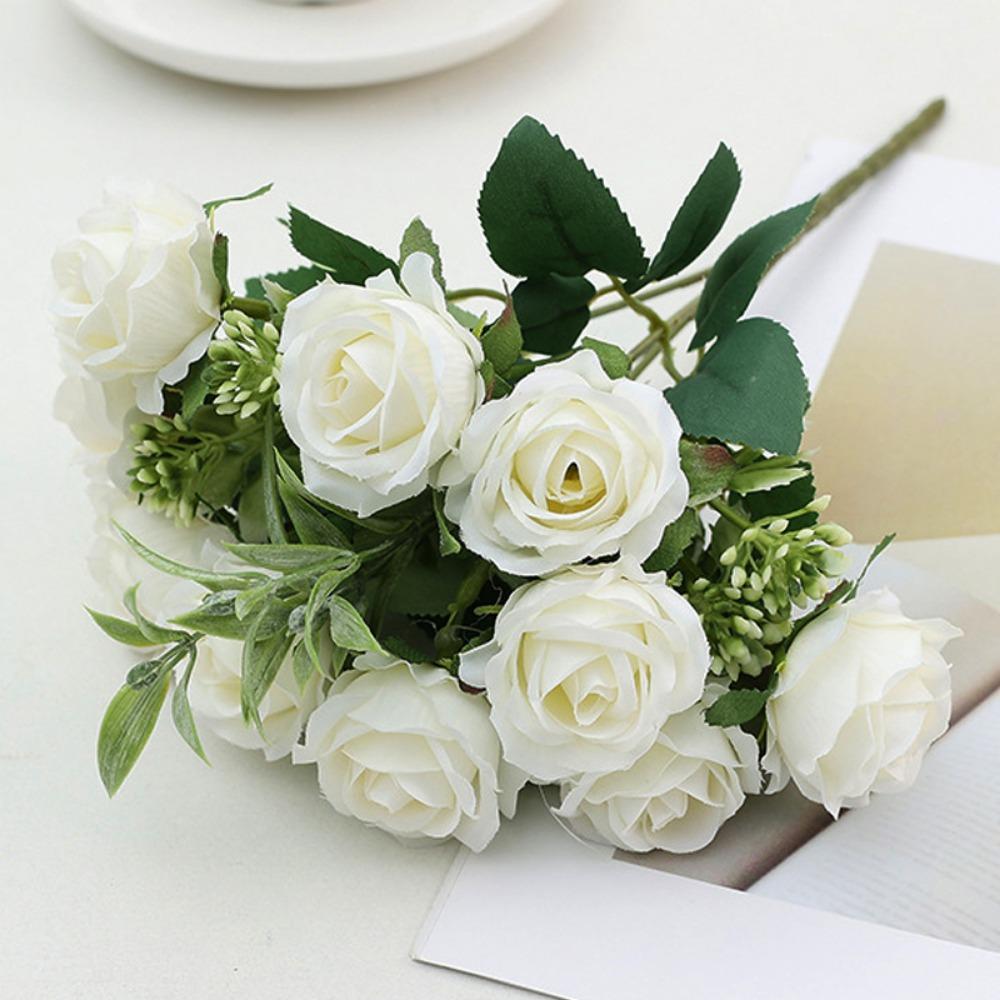 New 10 Heads Real Happy Flower 6 Colors Photography Photo Gift Valentine's Day Flowers Crystal Grass Bouquet Home Decorative