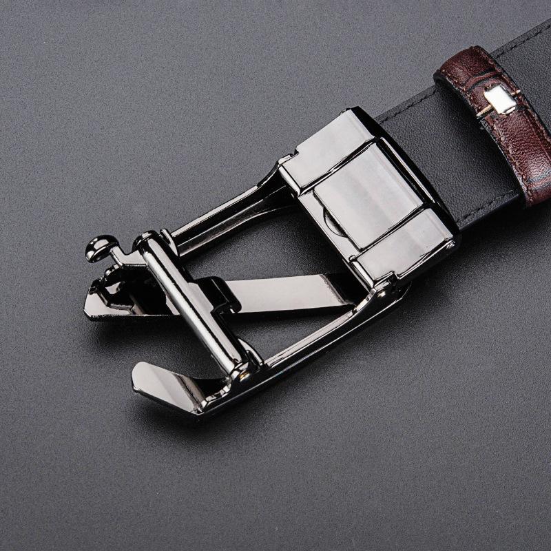 Men's Business Alloy Buckle Head Belt Automatic Buckle Letter Head Layer Cowhide Belt Automatic Buckle High-end Gift Box