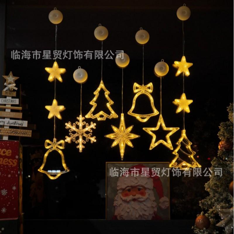 LED Christmas Decorative Suction Cup Lights Snowman Tree Star Curtain Battery Operated Holiday Lighting Set