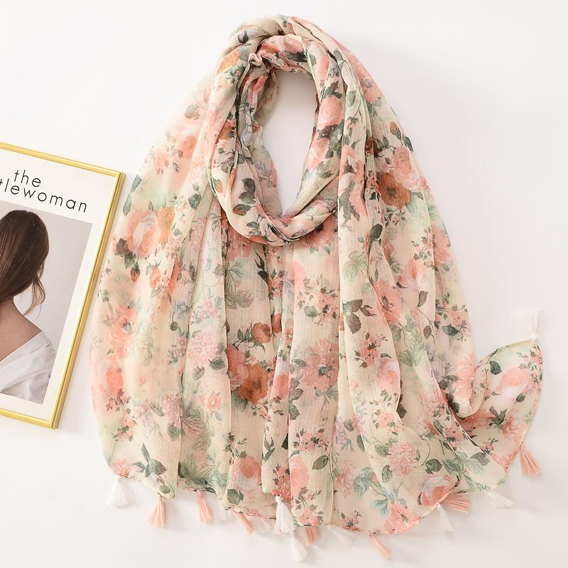 Spain Fashion Daisy Floral Tassel Viscose Shawl Scarf Lady Print Soft Pashmina Stole Wrap Snood Bufandas Muslim Hijab Sjaal
