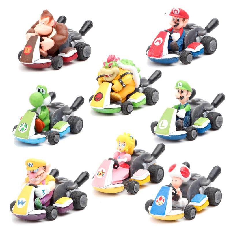 

Набор машинок Super Mario Kart с механизмом обратного хода, фигурками принцессы Луиджи и Боузера для детей