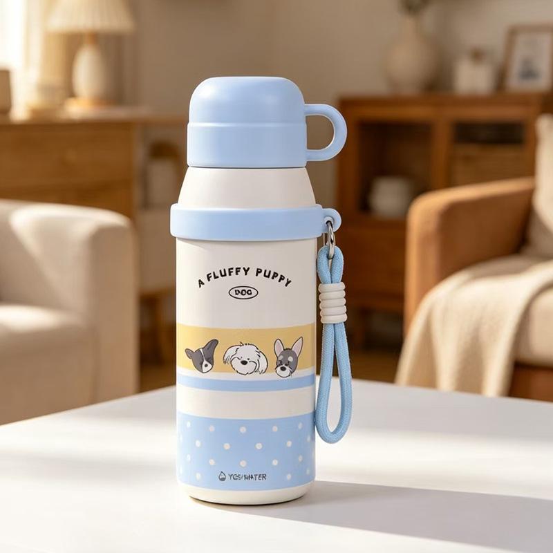 Water Bottle Milk Velvet Cute Dog Bullet Cover Thermos Cup High Value Cute Lanyard Macaron Color Scheme Water Cup Female Spot