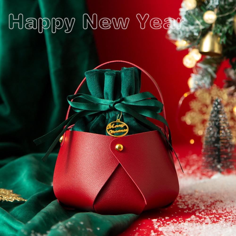 Leather Cloth Christmas Gift Bag Red Green Candy Handle Bag Christmas Tree Decorations for Home Table 2025 New Year Gift Bag
