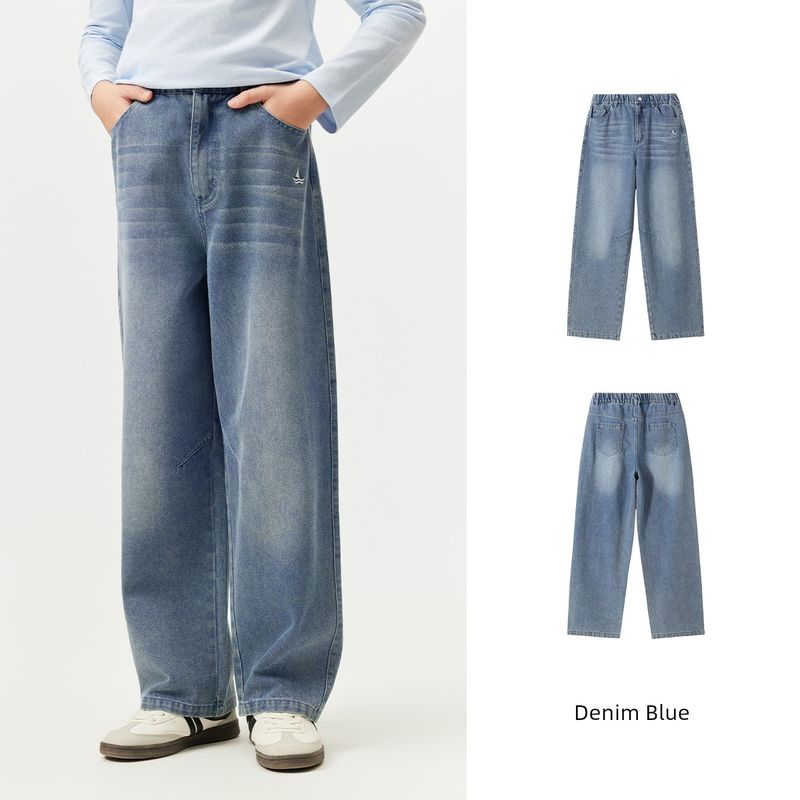 Navigare Italian Small Sailboat Kidsren s American Retro Style Jeans 2026 Spring Boys  Loose Pants Spring Denim - Denim Blue 140