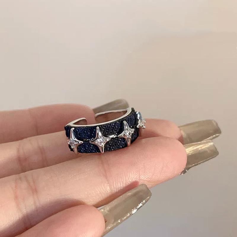 

Y2K Starry Beads Opening Rings for Women Heart Three Layer Denim Rings Adjustable Metal Cross Zircon Ring Jewelry Music Festival