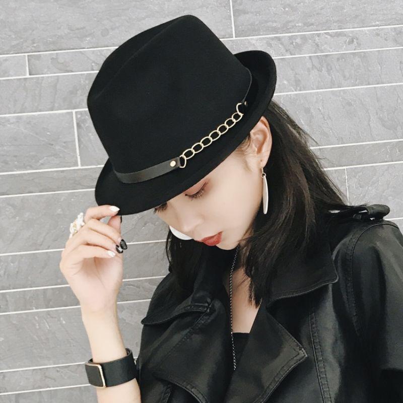 Chain Decor Fedora Hat for Men Women Korean Style British Retro Bowler Hat for Daily Casual Wear Stage Performance