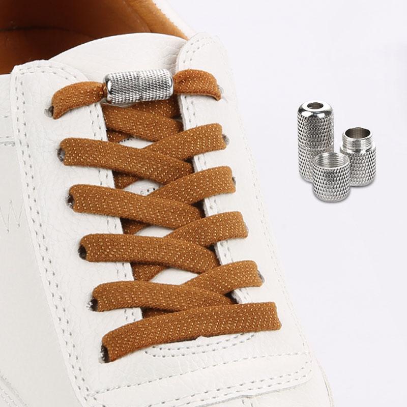 Elastic Flat Shoelaces for Sneakers No Tie Shoe Laces Metal Flower Noodle Capsule Buckle One Size Fits All for Kids and Adults