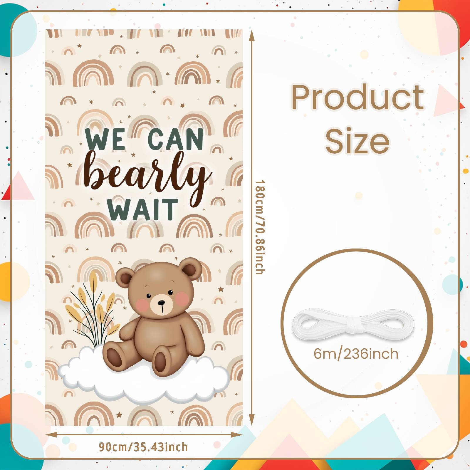 

Neutral Shower Banner Teddy Bear Motif Gender Reveal Display Neutral Party Background Cute Animal Design For Home Party