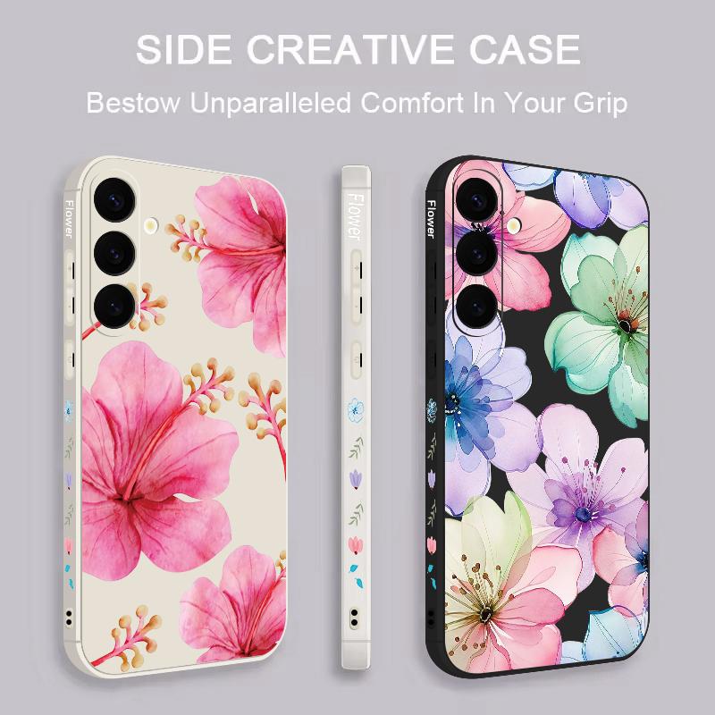 Retro Flower Pattern Phone Case for Samsung Galaxy A57 A17 A56 A16 A55 A15 A36 S25 FE S26 S24 S23 S22 Ultra Soft Lanyard Cover