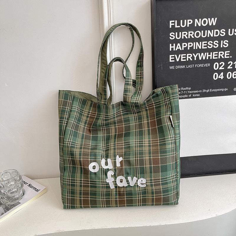 Large-capacity Commuting Tote Bag, Casual and Fashionable Single-shoulder Tote Bag, Retro Check Pattern