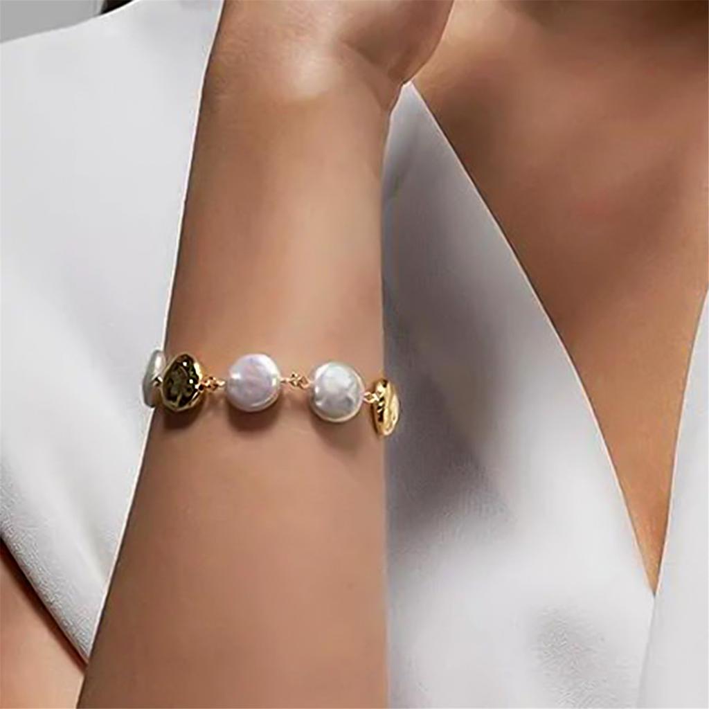 Stainless Steel Bracelet Vintage Bracelet Glass Coin Pearl Disc Bracelet Fashion Women Wrist Jewelry for Any Occasion