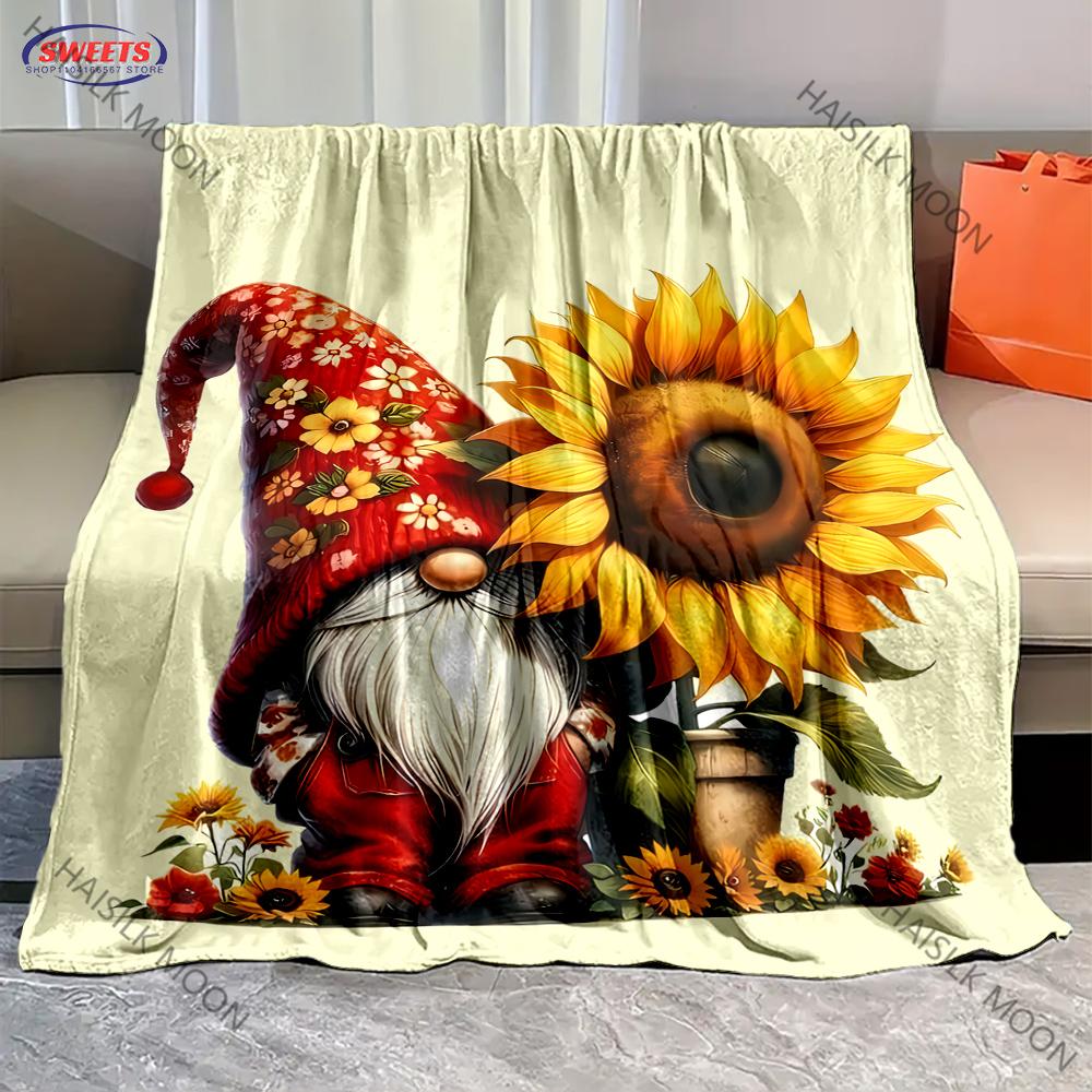 Cute Gnome and Maple Leaf Theme Blanket for Couch Sofa Bed, Super Soft Cozy Plush Lightweight Blanket for Adults, Women, Girls