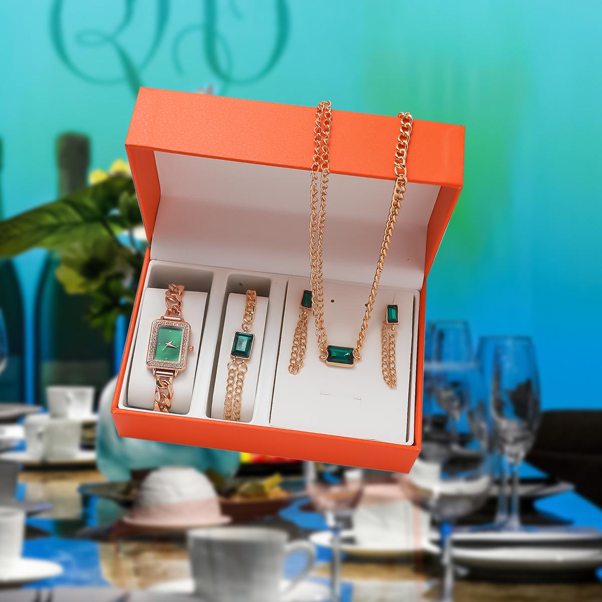 

Square niche fashion watch quartz bracelet watch with accessories five piece set with gift box золотой