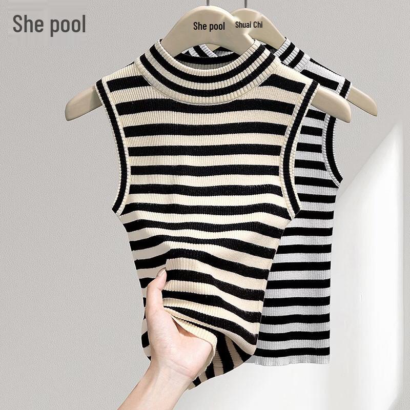 

Shechi Contrast Stripe Sleeveless Knit Vest Top One Size