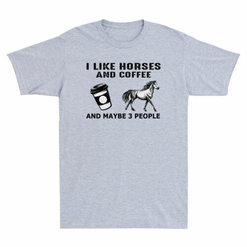I Like Horses and Coffee and Maybe 3 People Vintage Men T-shirt Sport Grey Tee XL