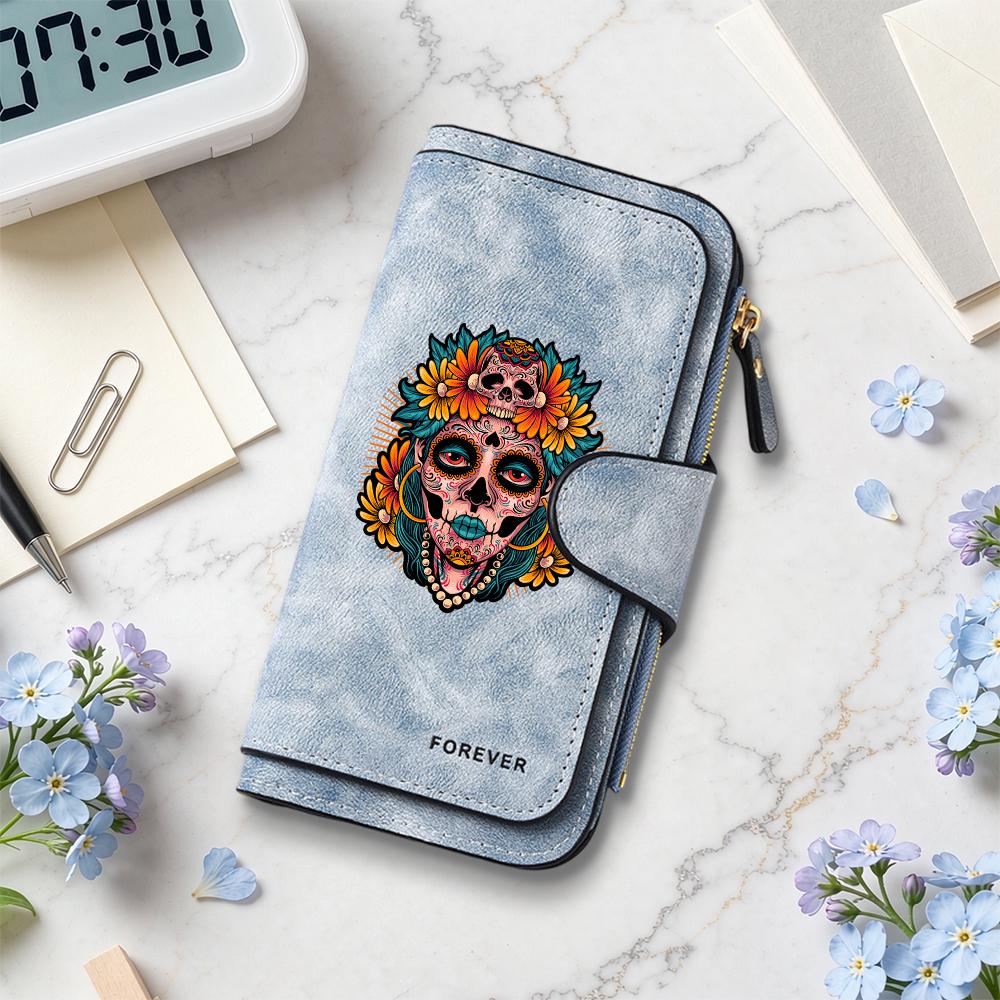 Sugar Skull Pattern Women Wallet Durable Purse Fashion Daily Carry Card Holder