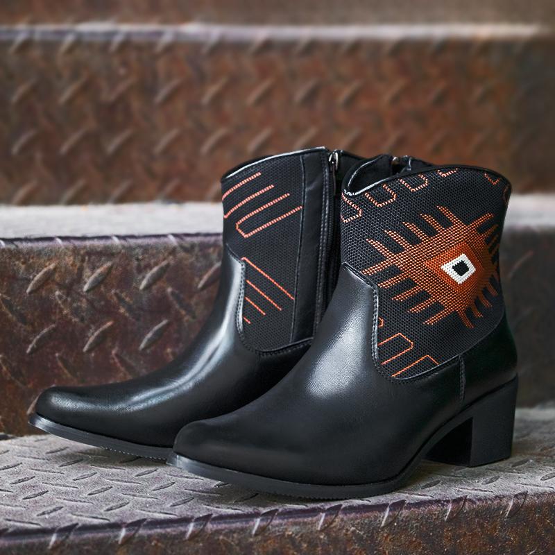 Men's Embroidered Western Boots Large Size 46 High Heel Cowboy Boots Men Handmade Leather Boots Male Designer Retro Short Boots