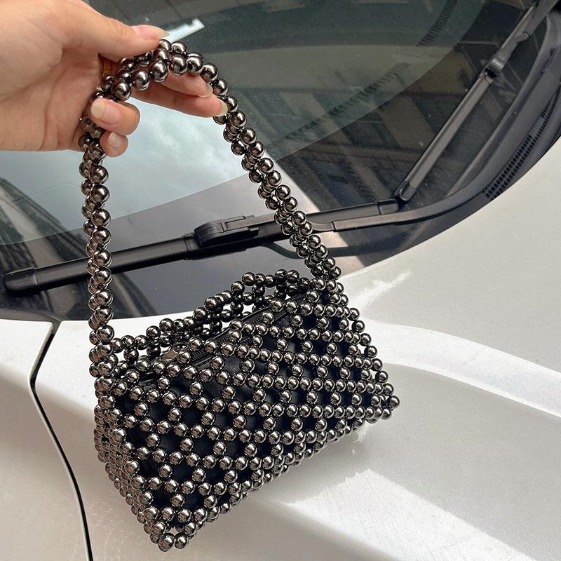 Handmade Bead Bag, High-end Sense, Retro Shiny Woven Chain Women's Crossbody Bag