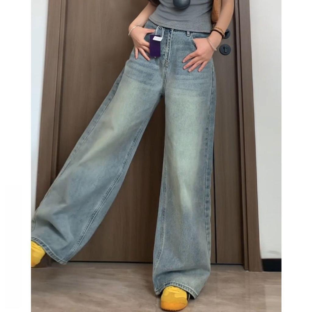 Light Color Fleece-Lined High Waist Wide Leg Jeans for Women - Slimming, Loose Fit, Floor Length for Pear Shape, Autumn/Winter