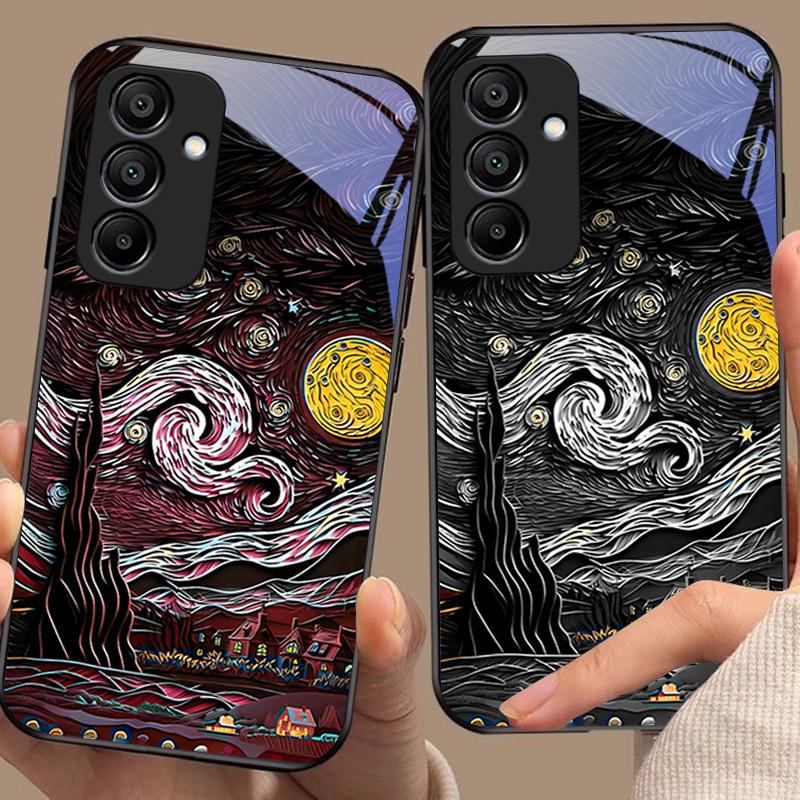 Retro Oil Painting For Samsung Galaxy A15 5G 54 4G 51 50 24 35 90 71 12 51 53 52S 80 22 34 Black Tempered Glass Phone Case
