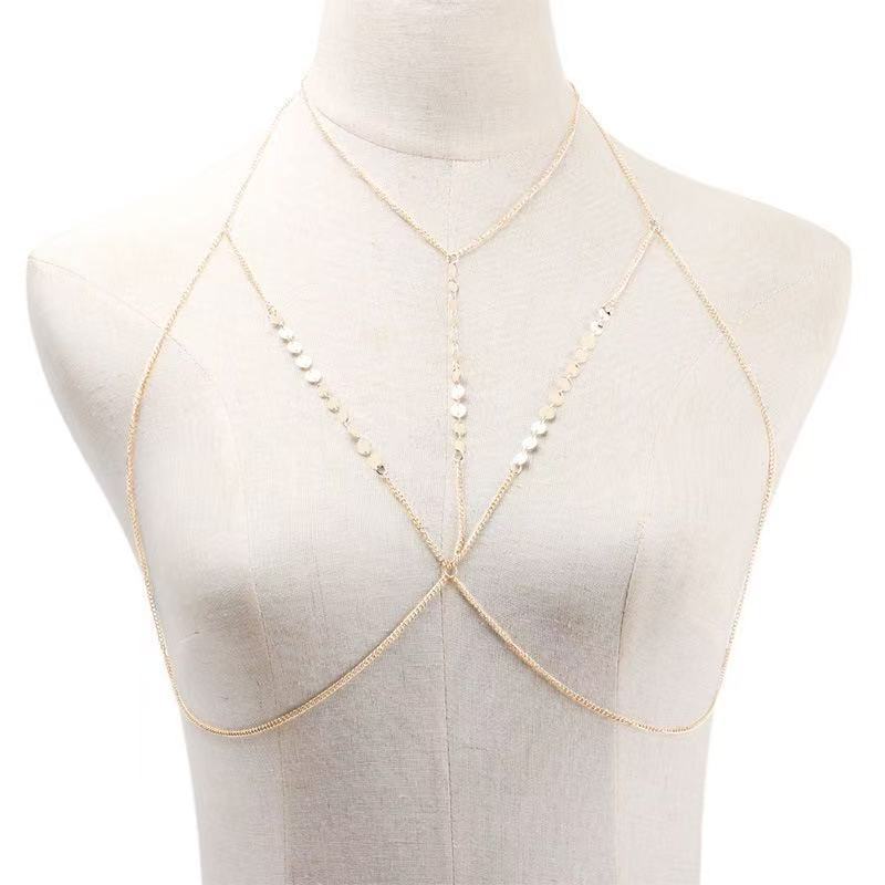 

European and American accessories, summer beach vacation bikini chest chain, niche creative design body chain золотой