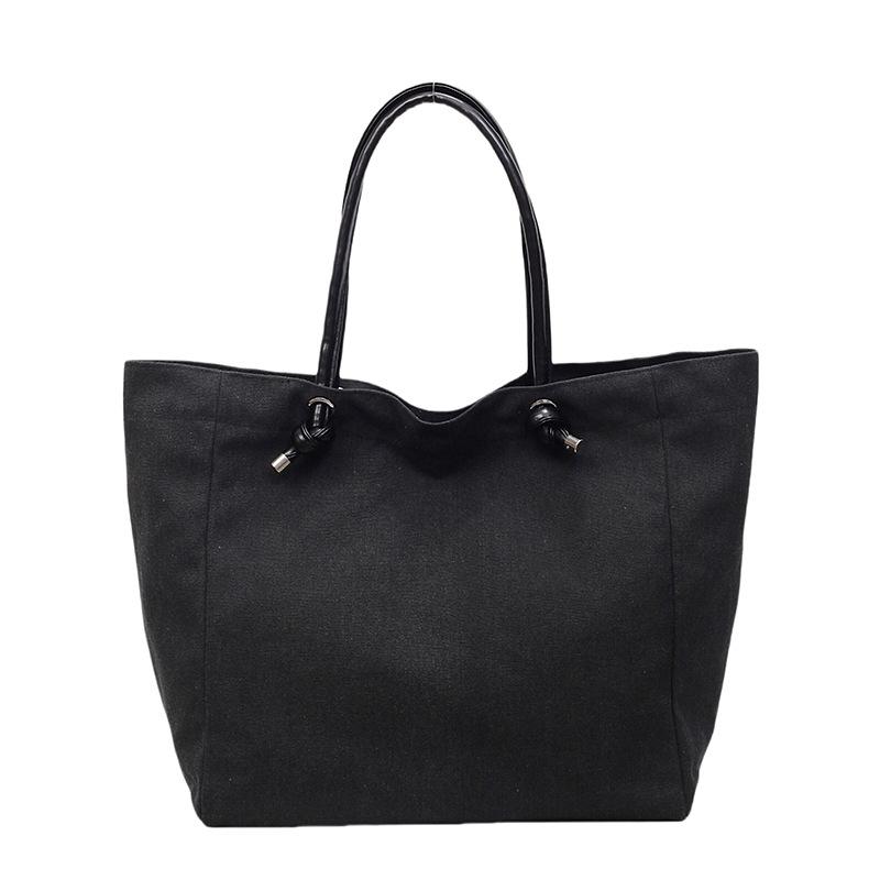 

Простая холщовая портативная сумка-тоут большой вместимости, новая ретро-высококлассная сумка для ребенка и мамы, сумка через плечо. чёрный