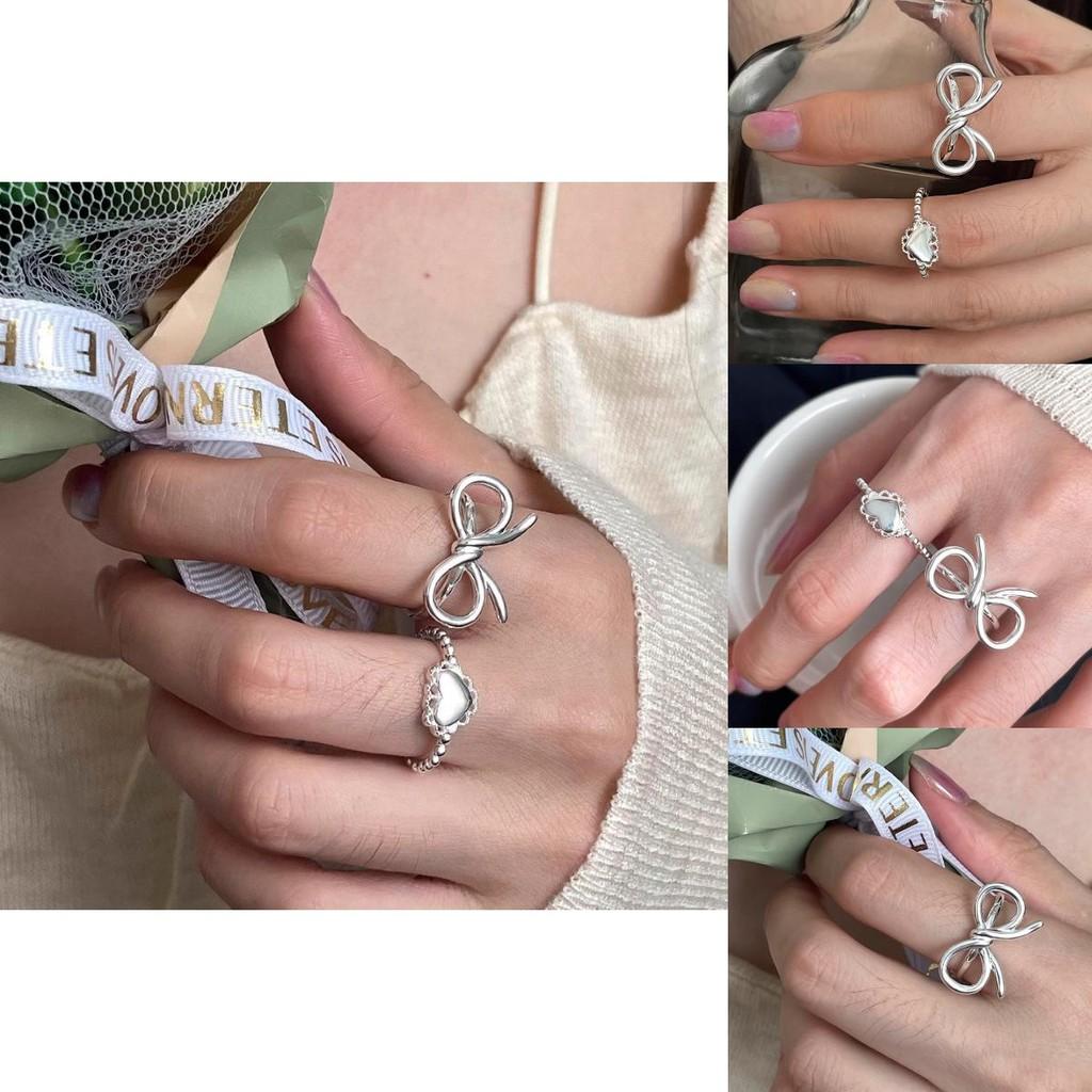 Chic And Simple Summer 2024 Heart Lace Bow Ring For Women Fashionable Adjustable Fingerwear