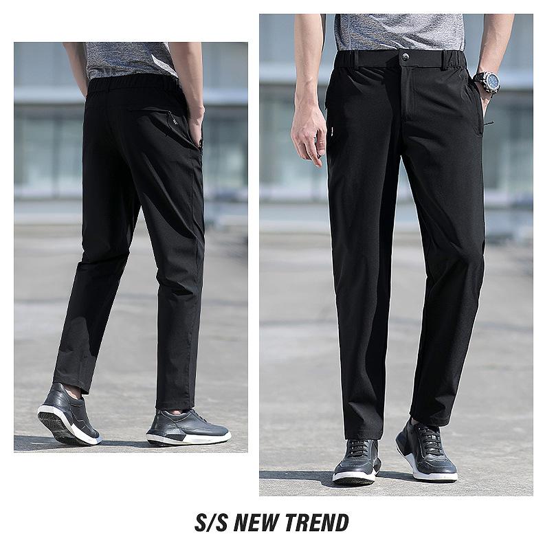 Men's Ice Silk Quick-Dry Summer Pants - Lightweight, Loose, Stretchy, Breathable Casual Trousers with Straight Leg, Plus Size Options Available.