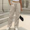 Women's Fashion Solid Color High Waist Drawstring Loose Multi Pocket Strap Casual Pants