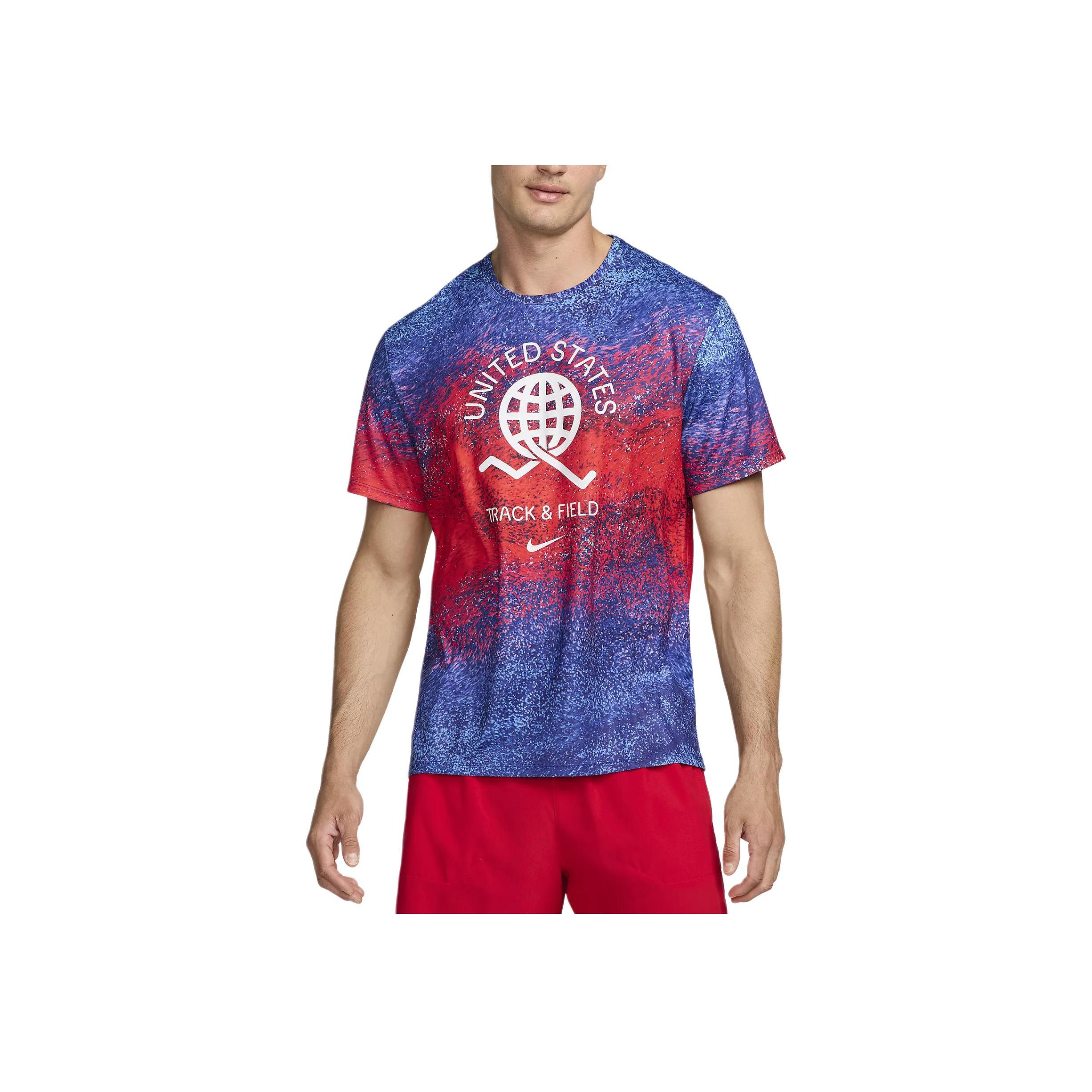 

Nike USA Miler Bright Crimson Old Royal White Dri-FIT Men s Short-Sleeve Running Top FJ3411-635 L