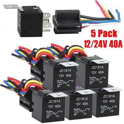 5 pezzi relè automobilistico impermeabile 12V 24V 5 pin 40 A relè per auto con terminale in rame rosso nero presa relè automatico SPDT cablaggio cavo